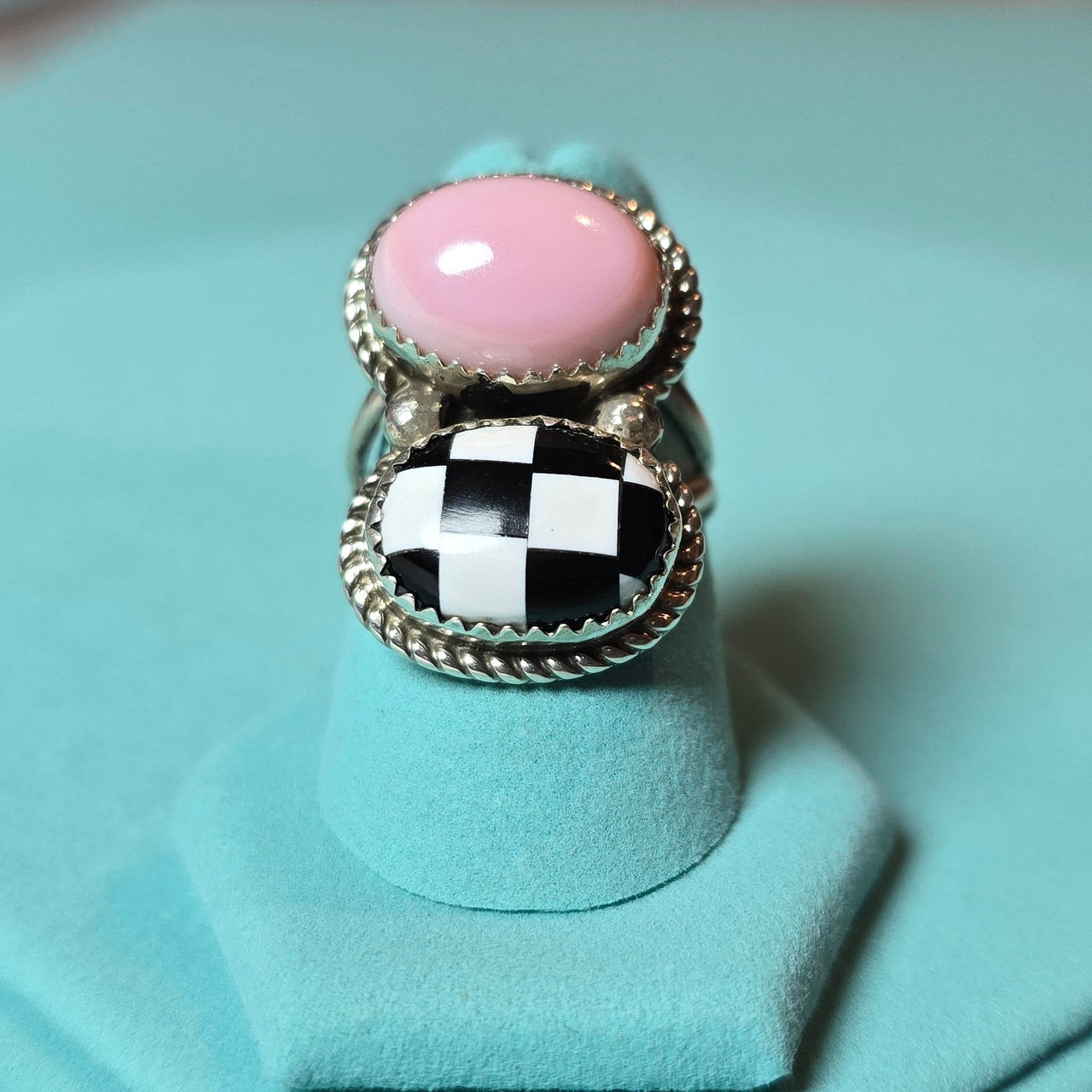 Pink Conch, Checkered & Sterling Ring