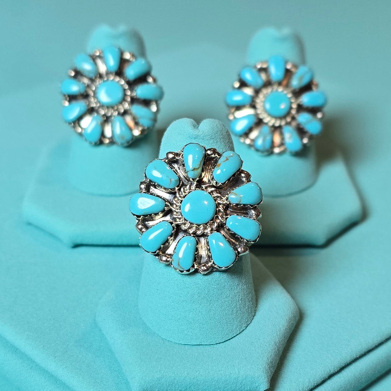 Turquoise & Sterling Cluster Ring Sizes 7.5 & 8.5