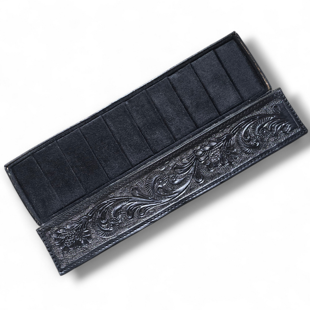 Black Tooled Leather Ring Holder