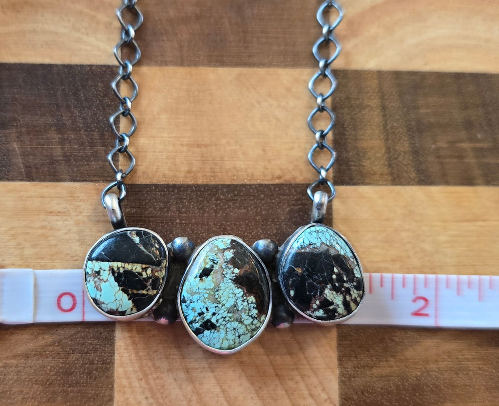 Blackjack Turquoise & Sterling Cluster Bar Necklace