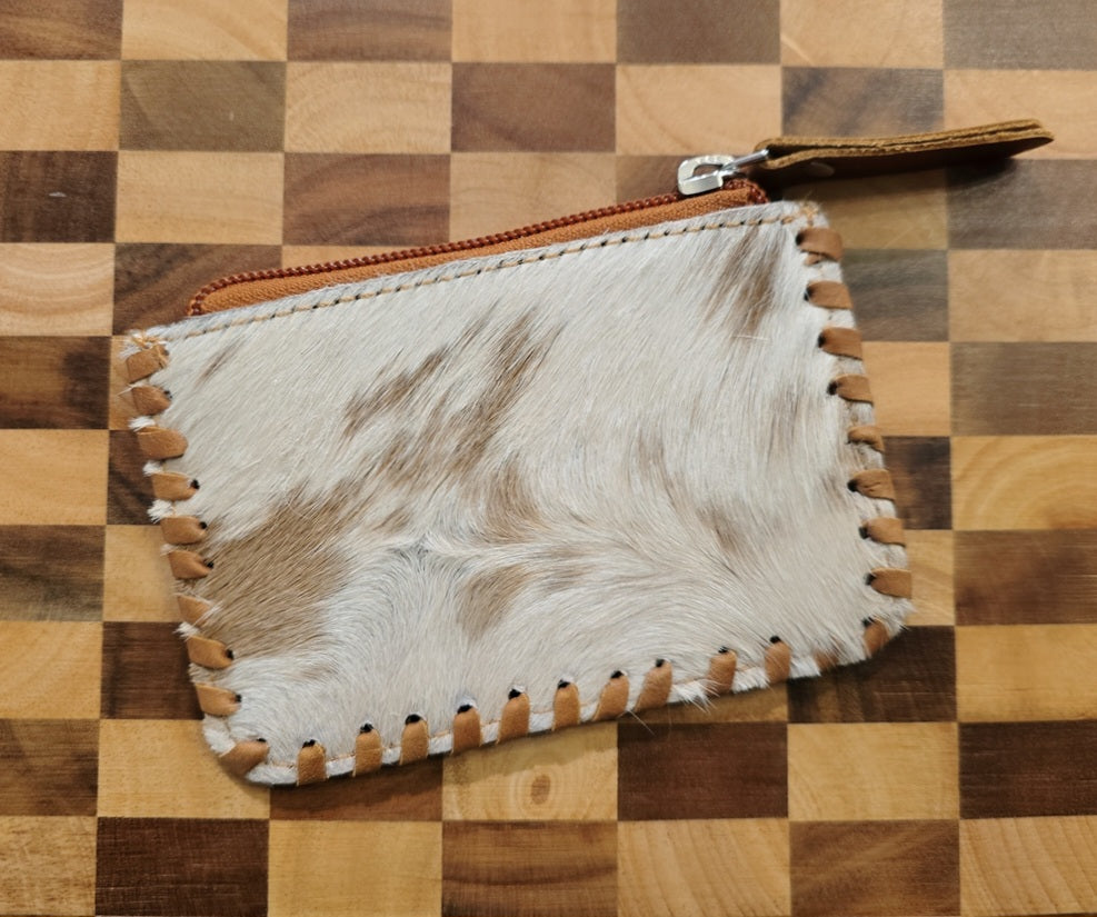 (Clearance) Hand Painted Tooled Leather & Hide Coin Purse