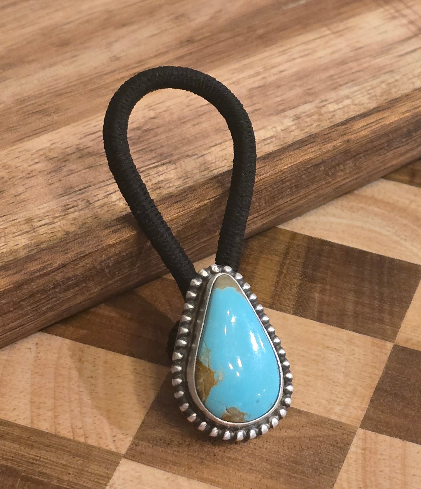 Kingman Turquoise and Sterling Hair Tie