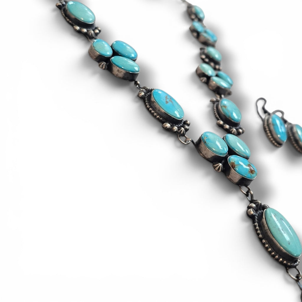 Native Made Royston Turquoise & Sterling Lariat Plus Earrings Set