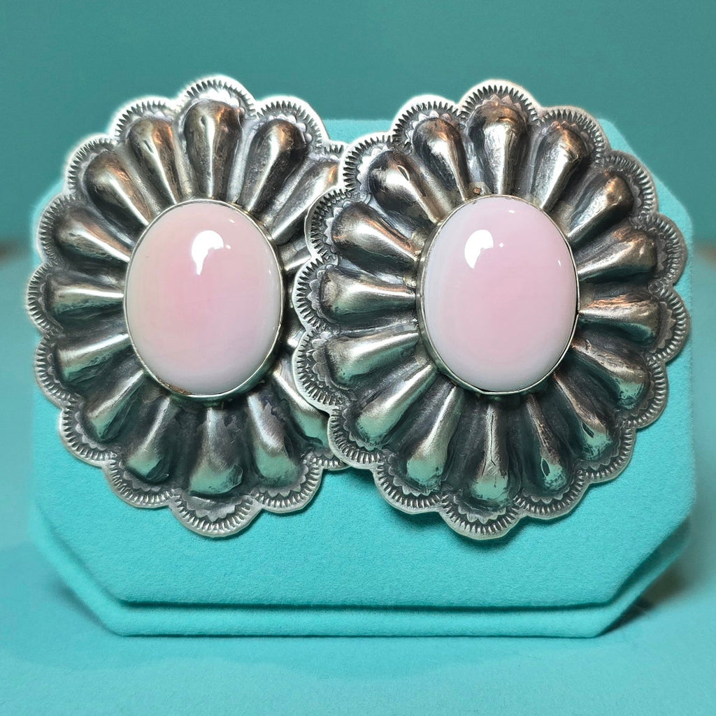 Rita Lee Pink Conch Shell Sterling Silver Repoussé Earrings
