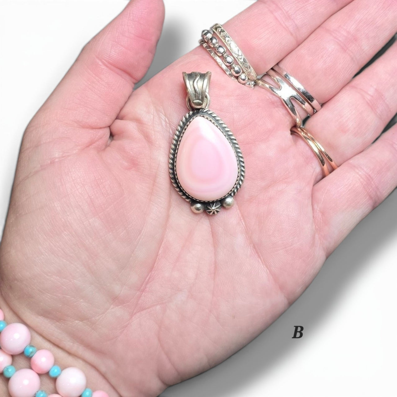 Native Made Pink Conch & Sterling Pendant
