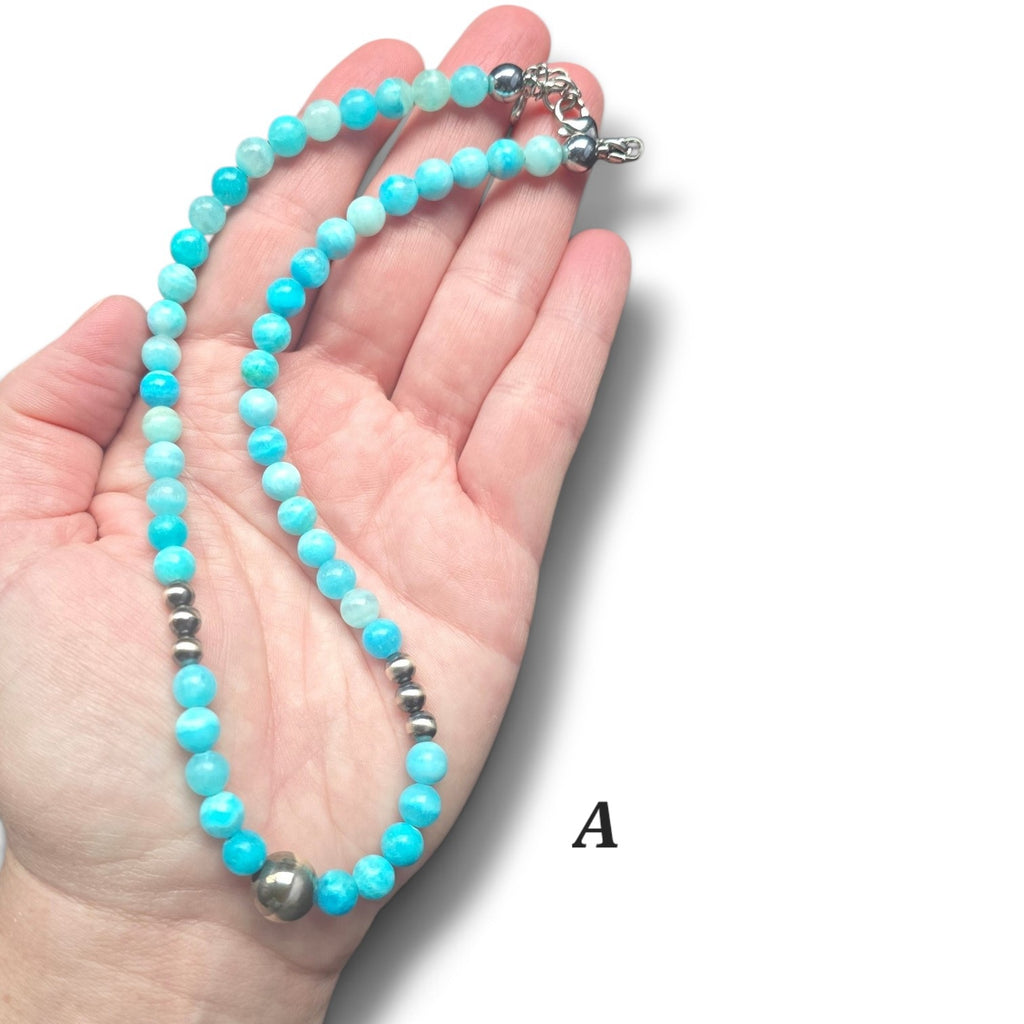 10mm Sterling Pearl & Gemstone Necklaces 15-16 inches