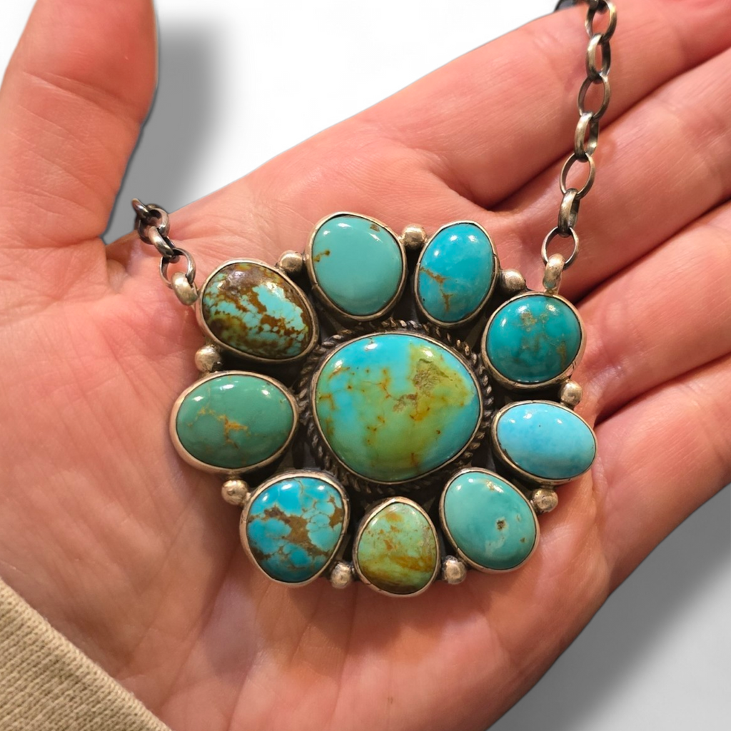 Geraldine James Kingman Turquoise & Sterling Cluster Necklace