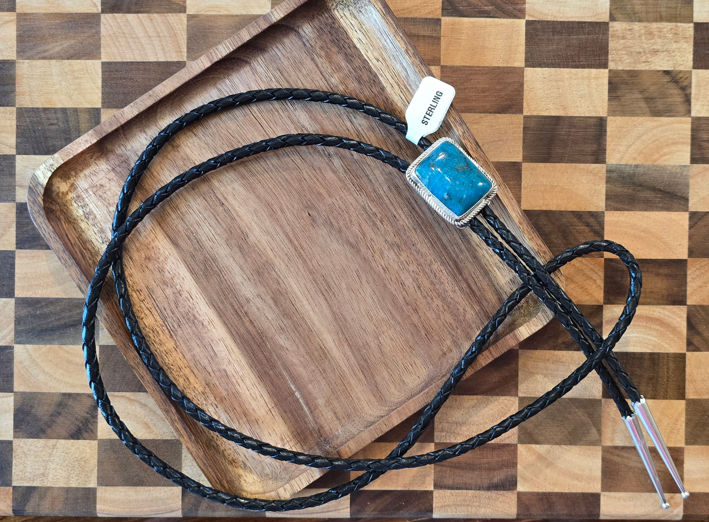 Turquoise, Sterling & Leather Bolo