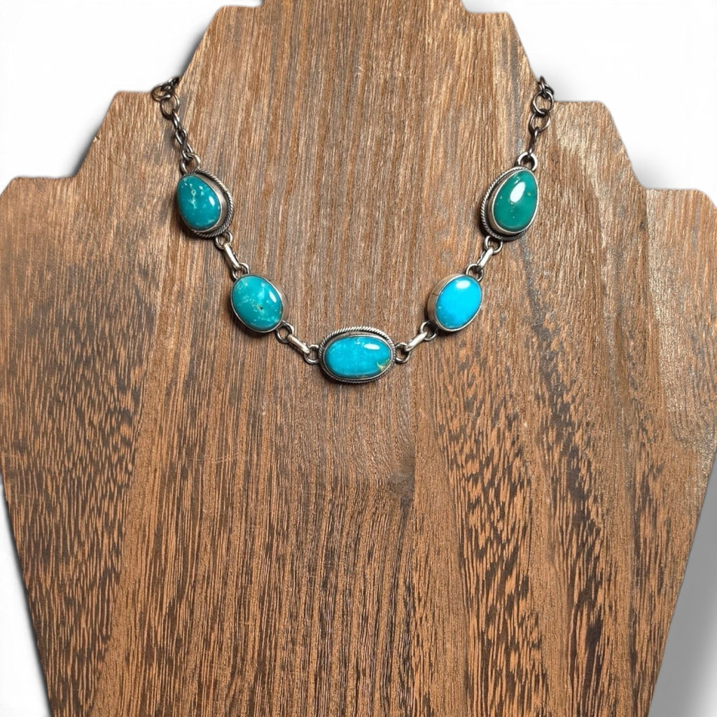 Native Made Royston Turquoise & Sterling Choker 15 inches