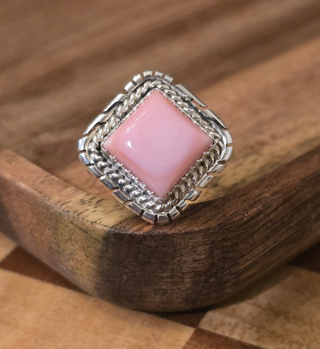 Pink Conch & Sterling Ring Size 6.5