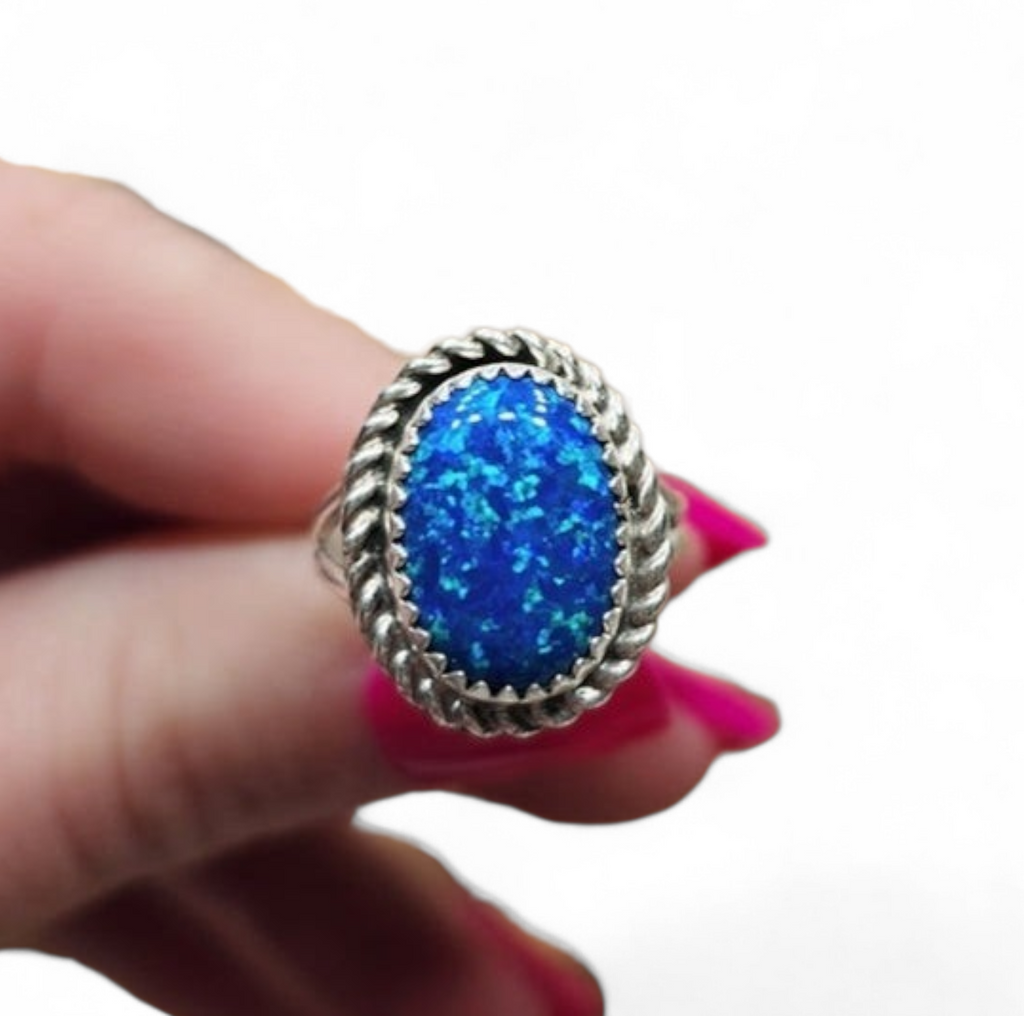 Bernie Begay Tsosie Blue Opal & Sterling Rings Sizes 7, 7.5 & 8 (wholesale cost)