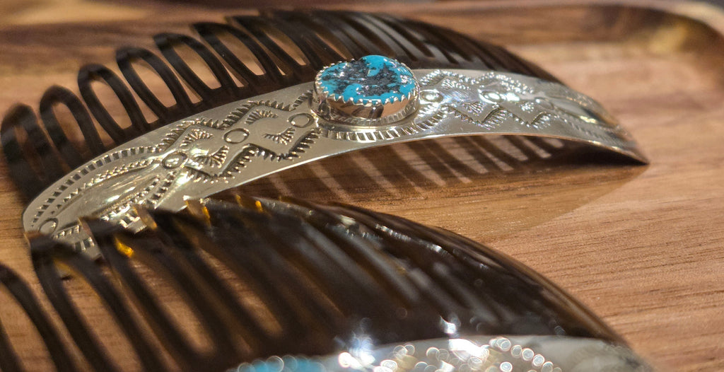 Jolene Begay Kingman Turquoise & Sterling Hair Comb Set