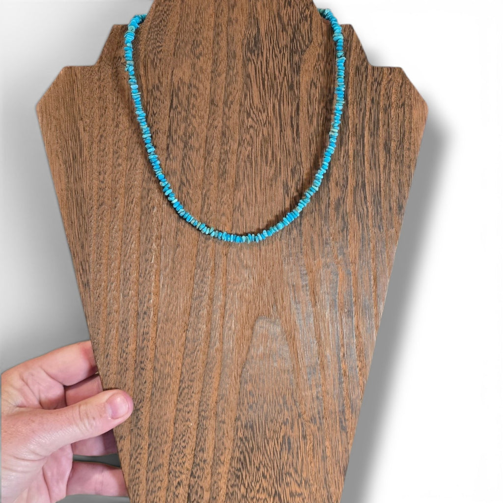Kingman Turquoise & Sterling Chip Necklace 16 inches