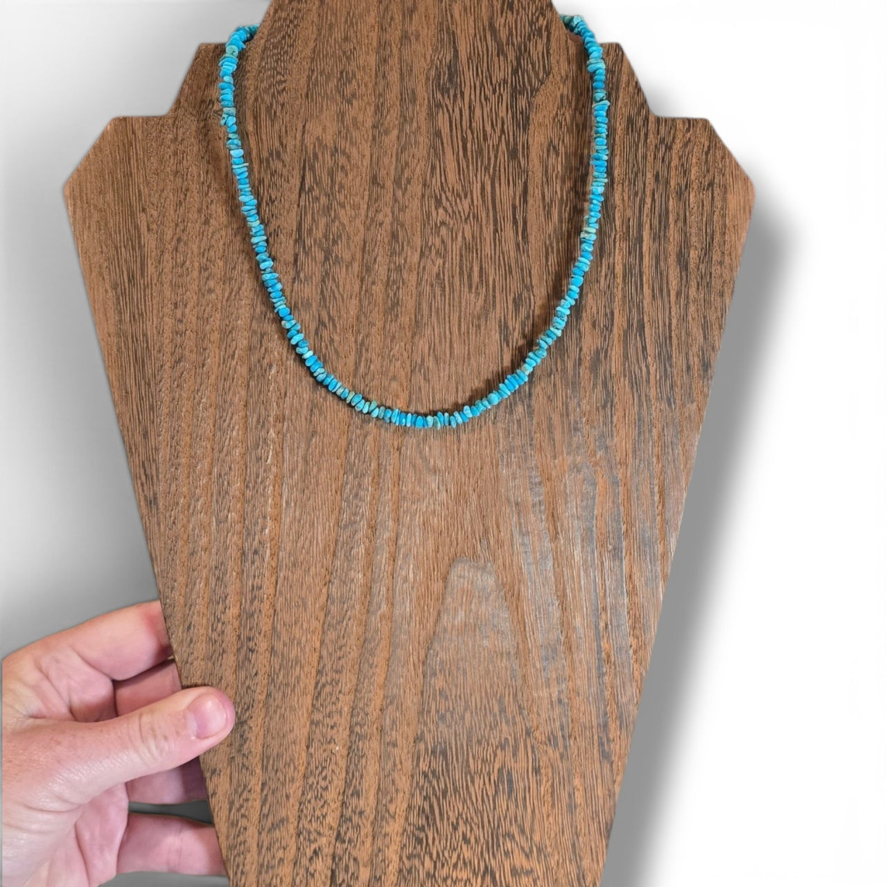 Kingman Turquoise & Sterling Chip Necklace 16 inches