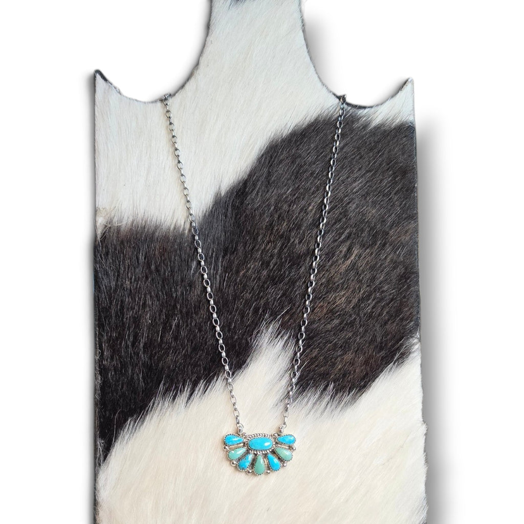 Native Made Kingman Turquoise & Sterling Cluster Necklace