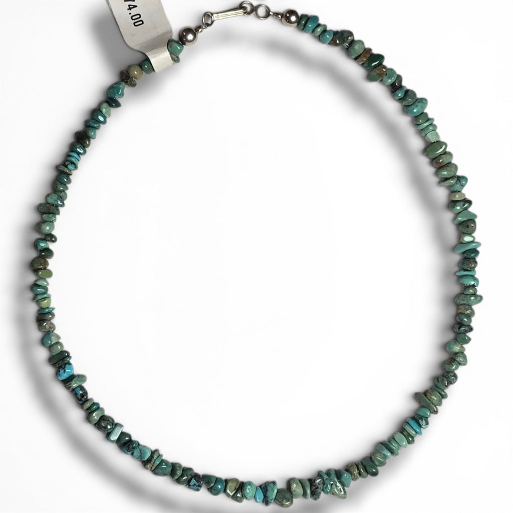 Kingman Turquoise & Sterling Chip Necklace 14 inches