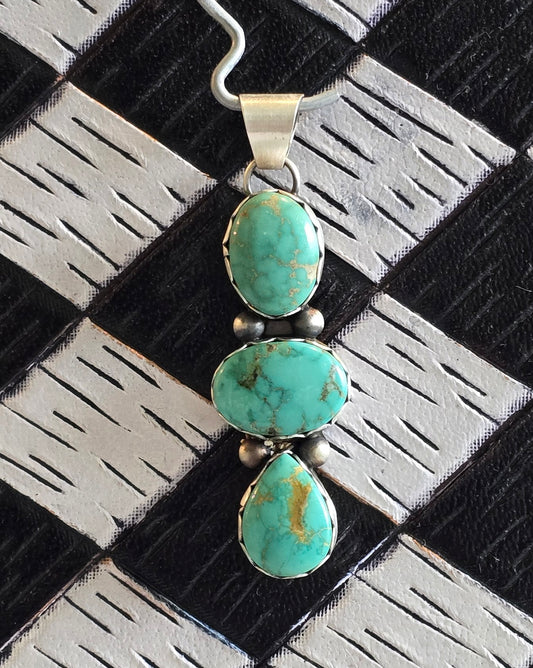 Emerald Valley Turquoise and Sterling Cluster Drop Pendant