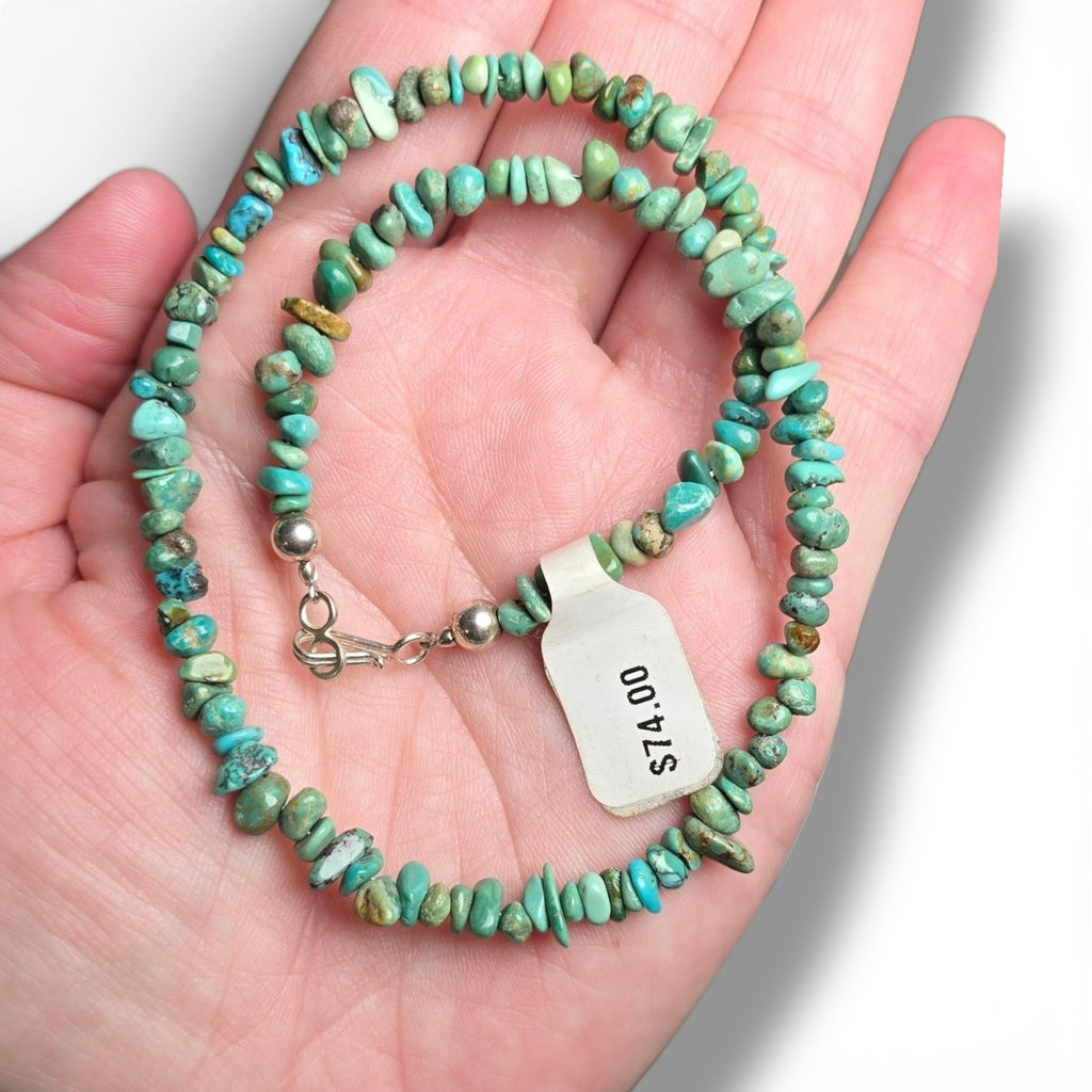 Kingman Turquoise & Sterling Chip Necklace 14 inches