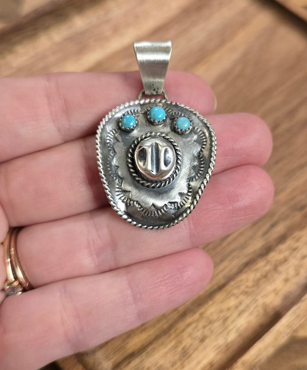 Bobby Platero Kingman Turquoise & Sterling Cowboy Hat Pendant