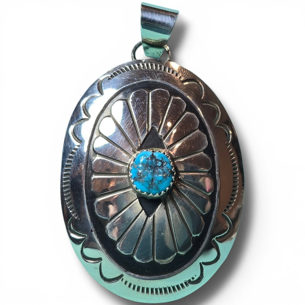 Native Made Kingman Turquoise & Sterling Concho Pendant