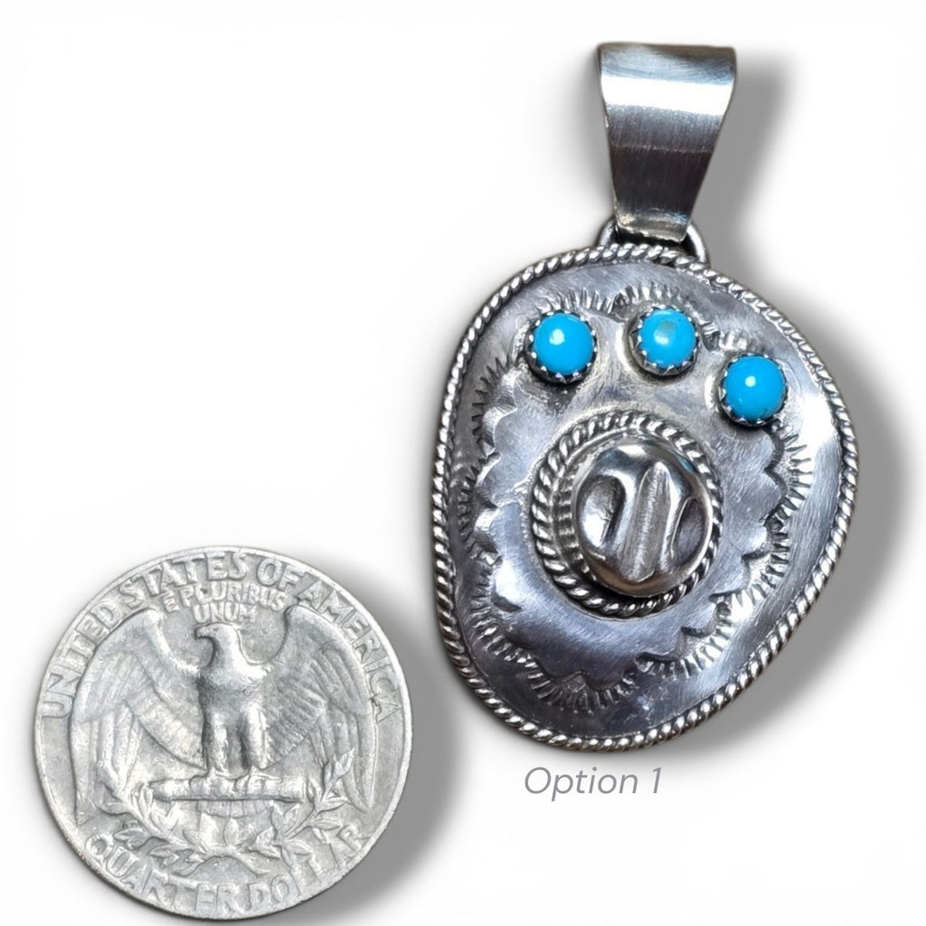 Native Made, Kingman Turquoise & Sterling Cowboy Hat Pendant
