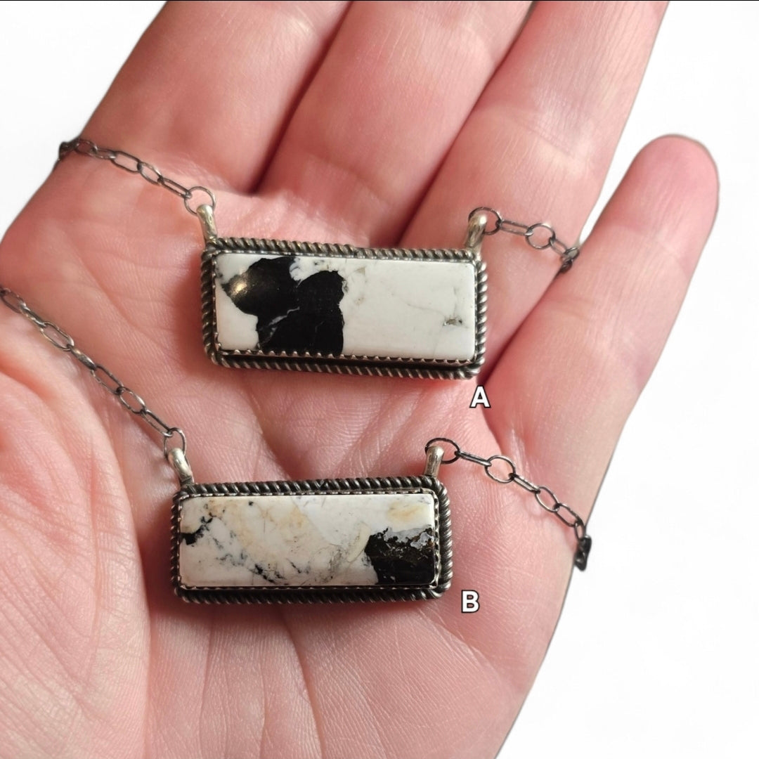 Native Made White Buffalo & Sterling Bar Necklaces