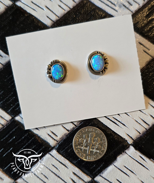 Man Made Light Blue Opal and Sterling Earrings