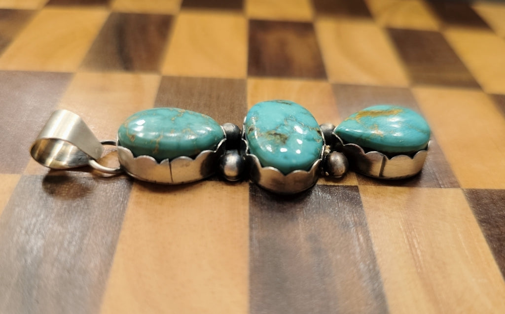 Emerald Valley Turquoise & Sterling Cluster Drop Pendant