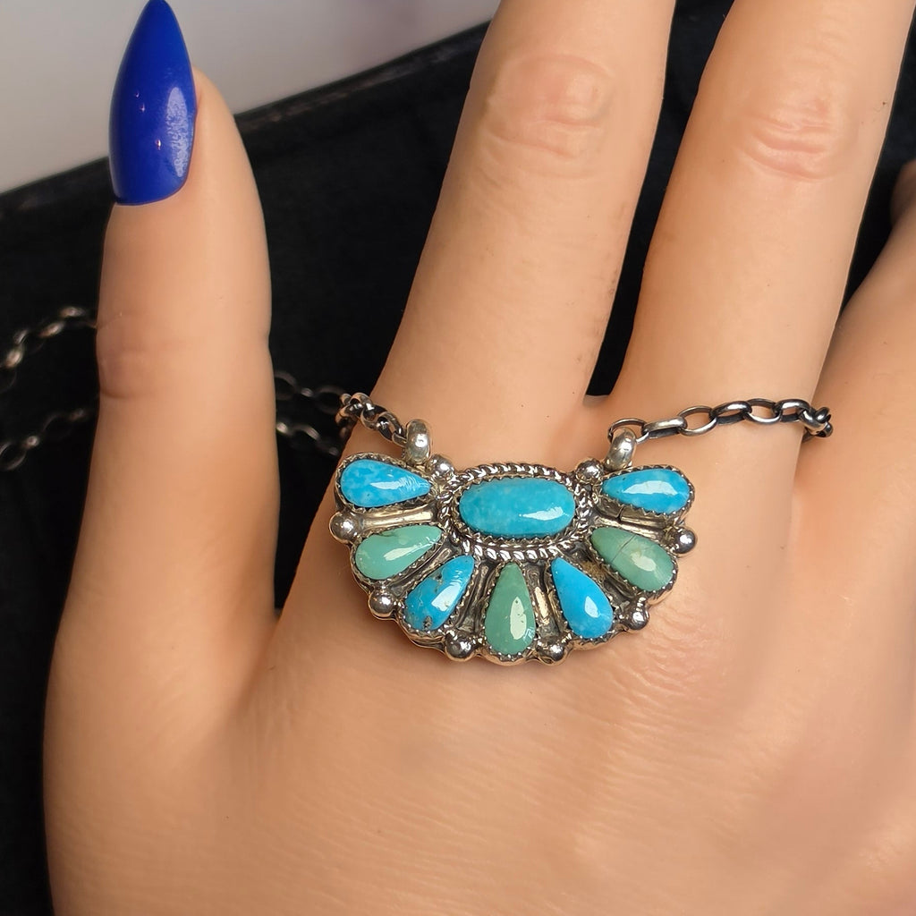 Native Made Kingman Turquoise & Sterling Cluster Necklace