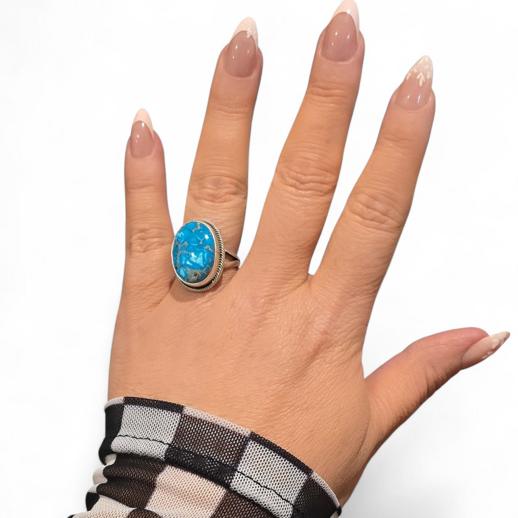 Scott Skeets Kingman Turquoise & Sterling Ring Size 6.5