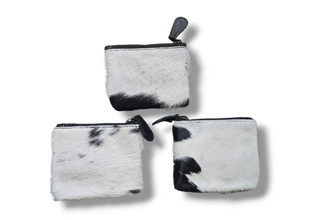 Zip Coin Pouch Black & White Hide