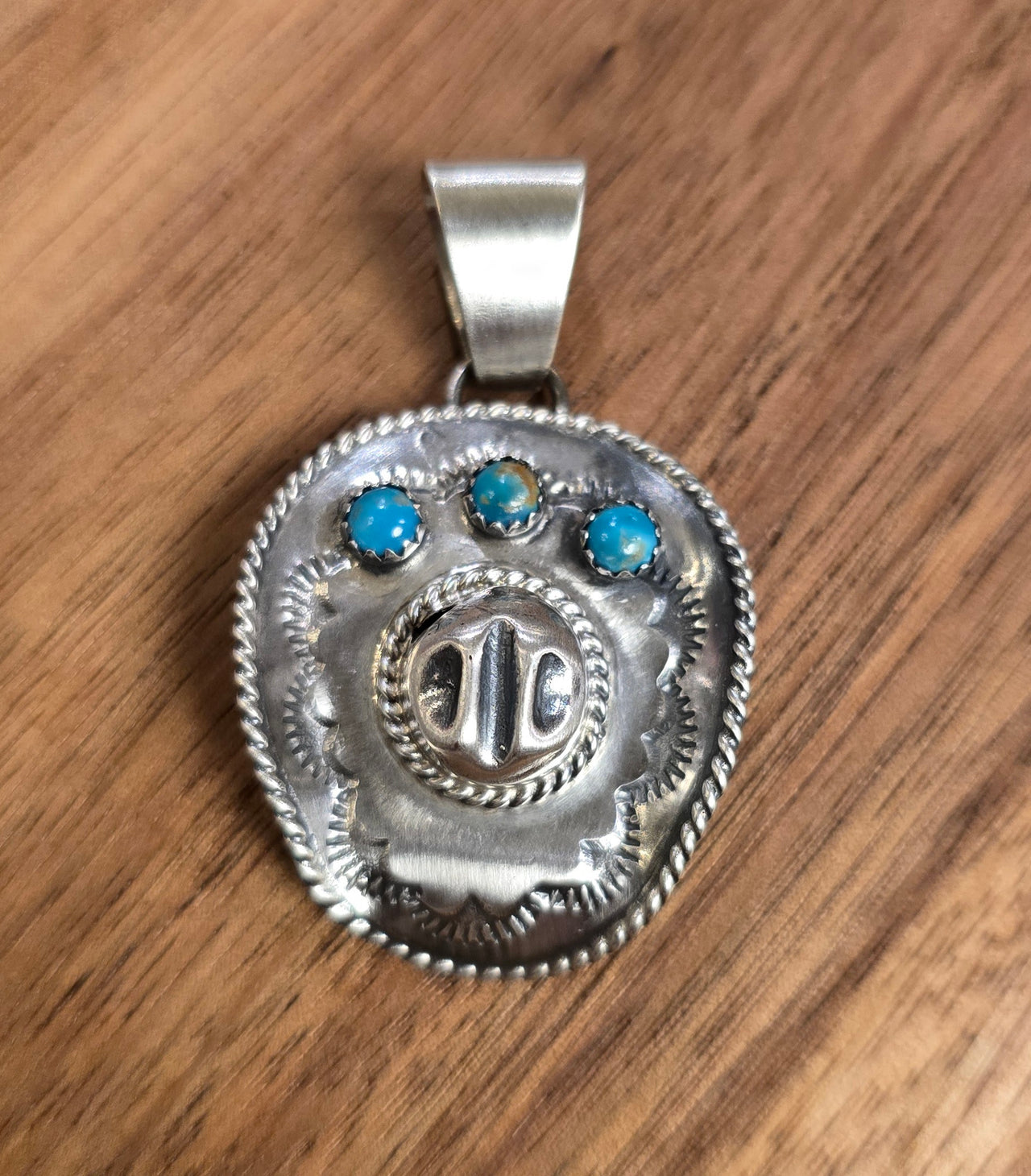 Bobby Platero Kingman Turquoise & Sterling Cowboy Hat Pendant