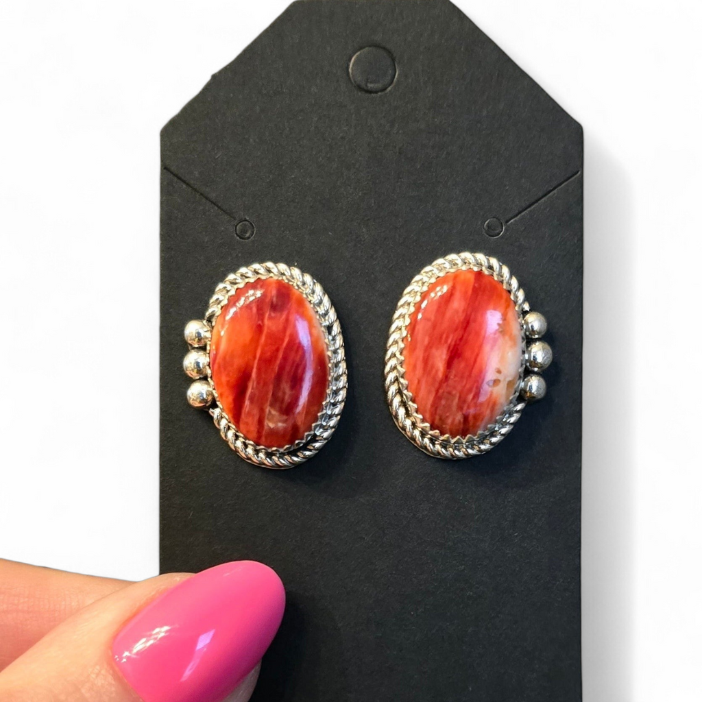 Red Spiny & Sterling Earrings