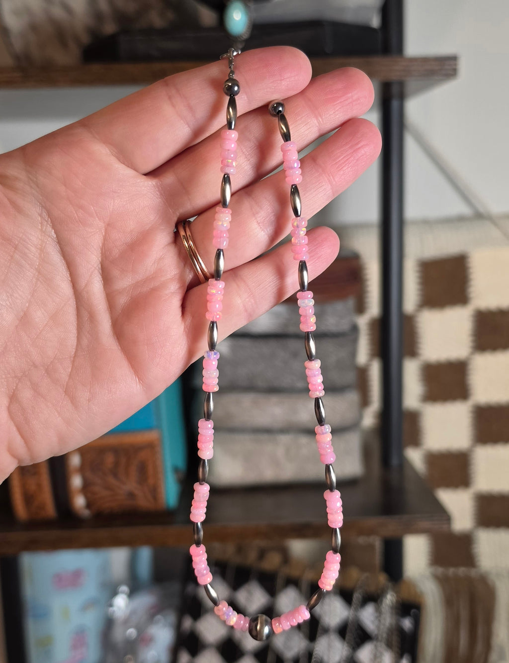 Sterling Torpedos, Sterling Pearls & Pink Ethiopian Opal Choker 15.5 inches