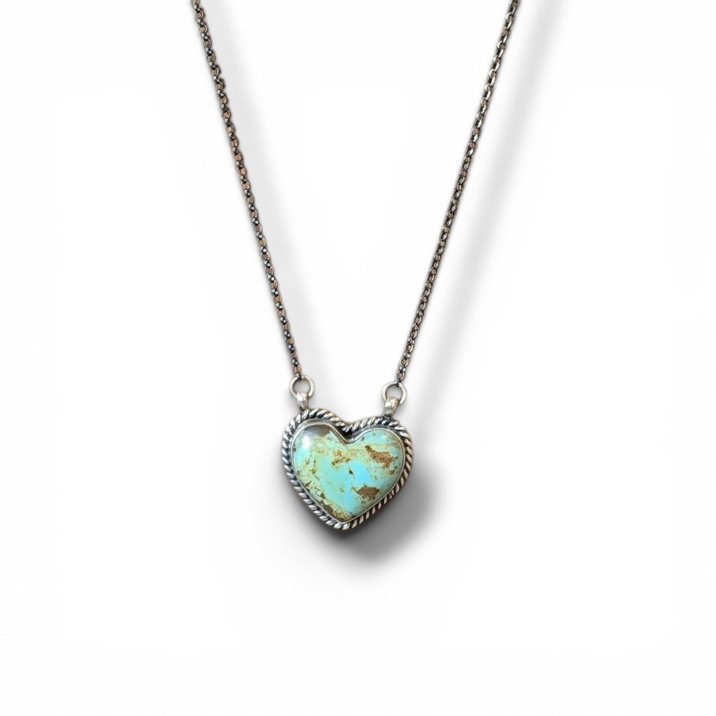 Native Made #8 Turquoise & Sterling Heart Necklace 16.75 inches (Large)