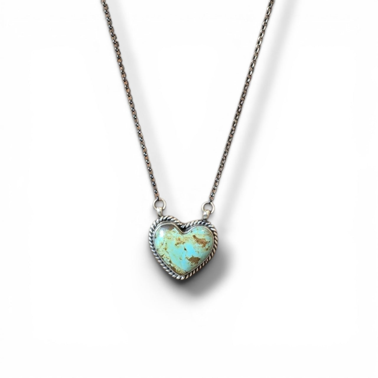 Native Made #8 Turquoise & Sterling Heart Necklace 16.75 inches (Large)