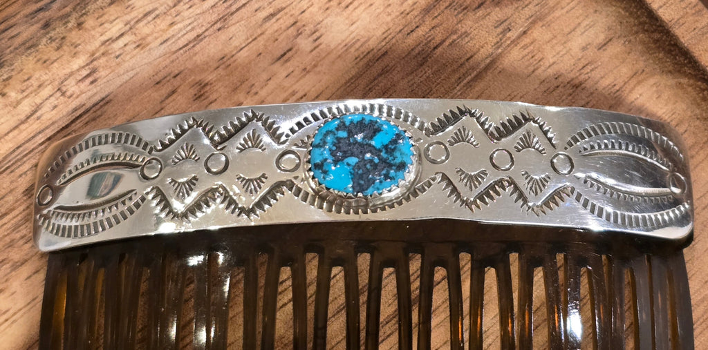 Jolene Begay Kingman Turquoise & Sterling Hair Comb Set