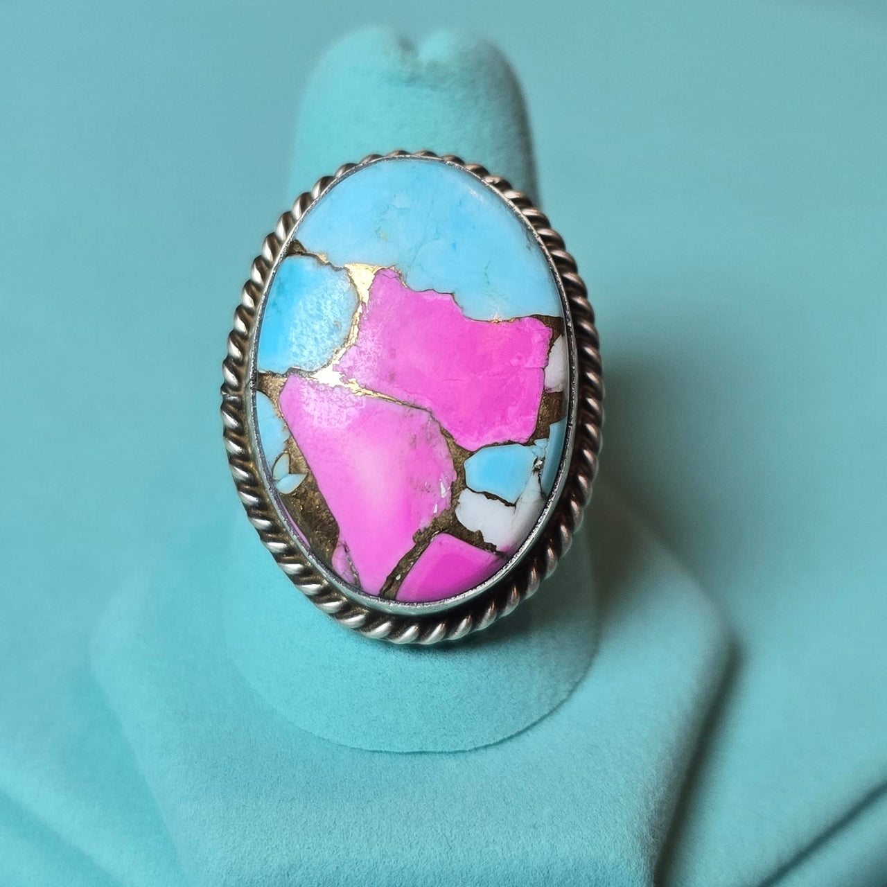 Cotton Candy Dahlia & Sterling Ring Adjustable
