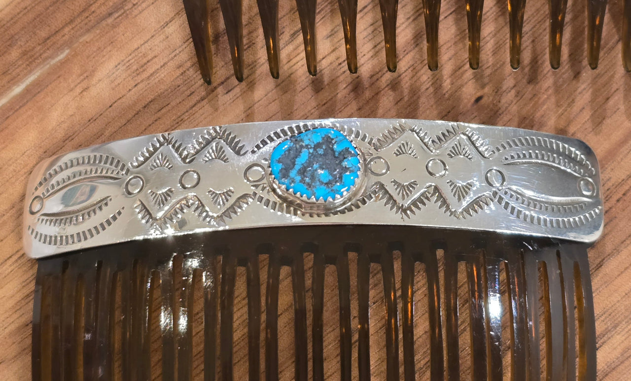 Jolene Begay Kingman Turquoise & Sterling Hair Comb Set