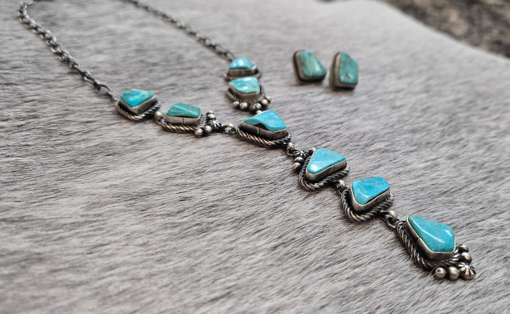 Eli Skeets Kingman Turquoise, Sterling Lariat & Earrings Set