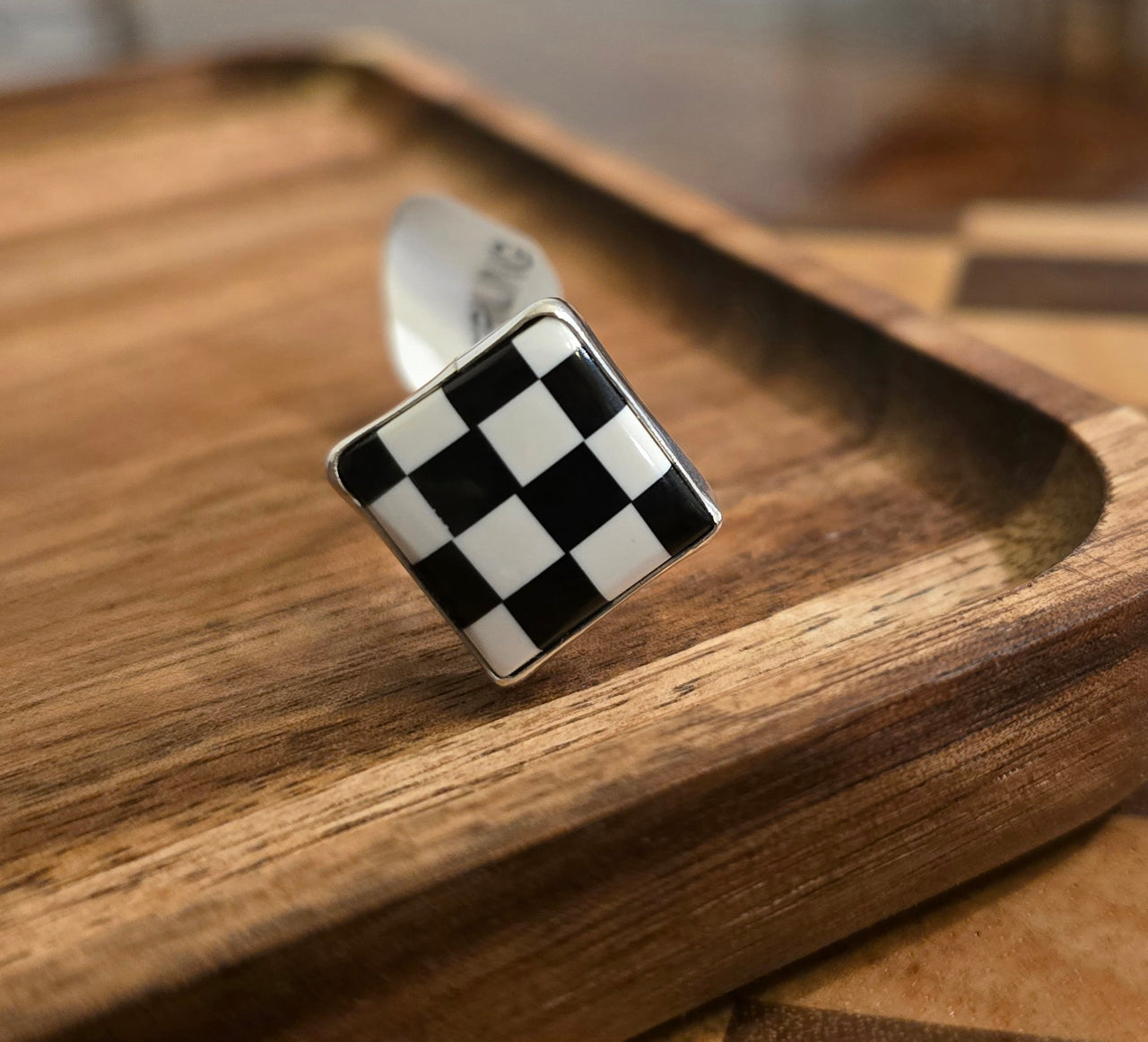 Black & White Checkered Sterling Ring