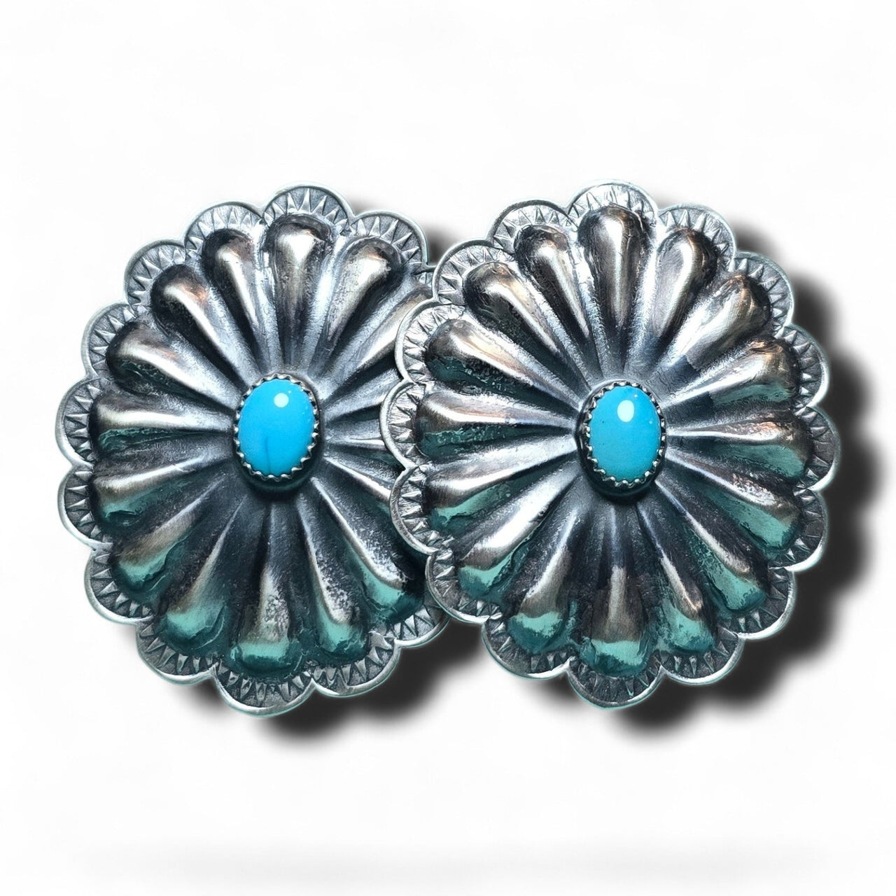 Glen Livingston Sonoran Mountain Turquoise Sterling Silver Repoussé Earrings