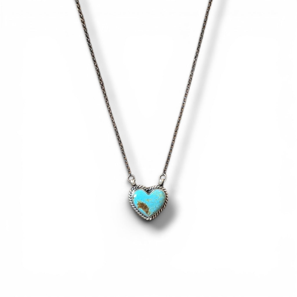 Native Made #8 Turquoise & Sterling Heart Necklace 17 inches