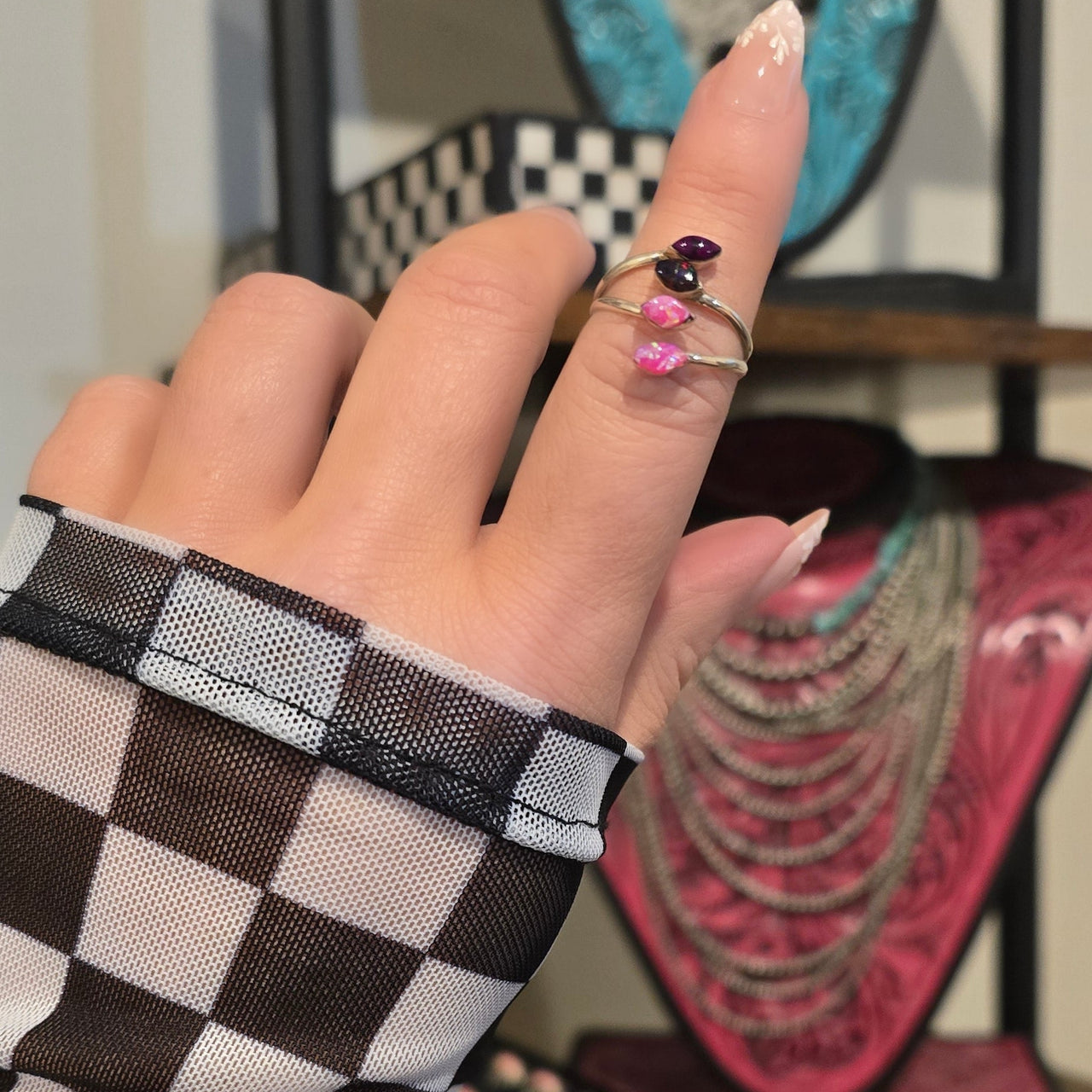 Sterling & Pink/Purple Opal Ring Size 7.25/7.5