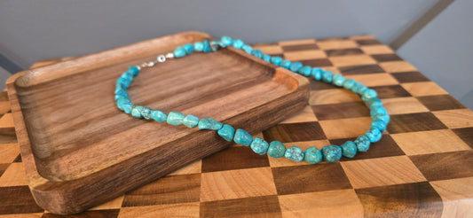 Genuine Turquoise & Sterling Necklace 17 inches