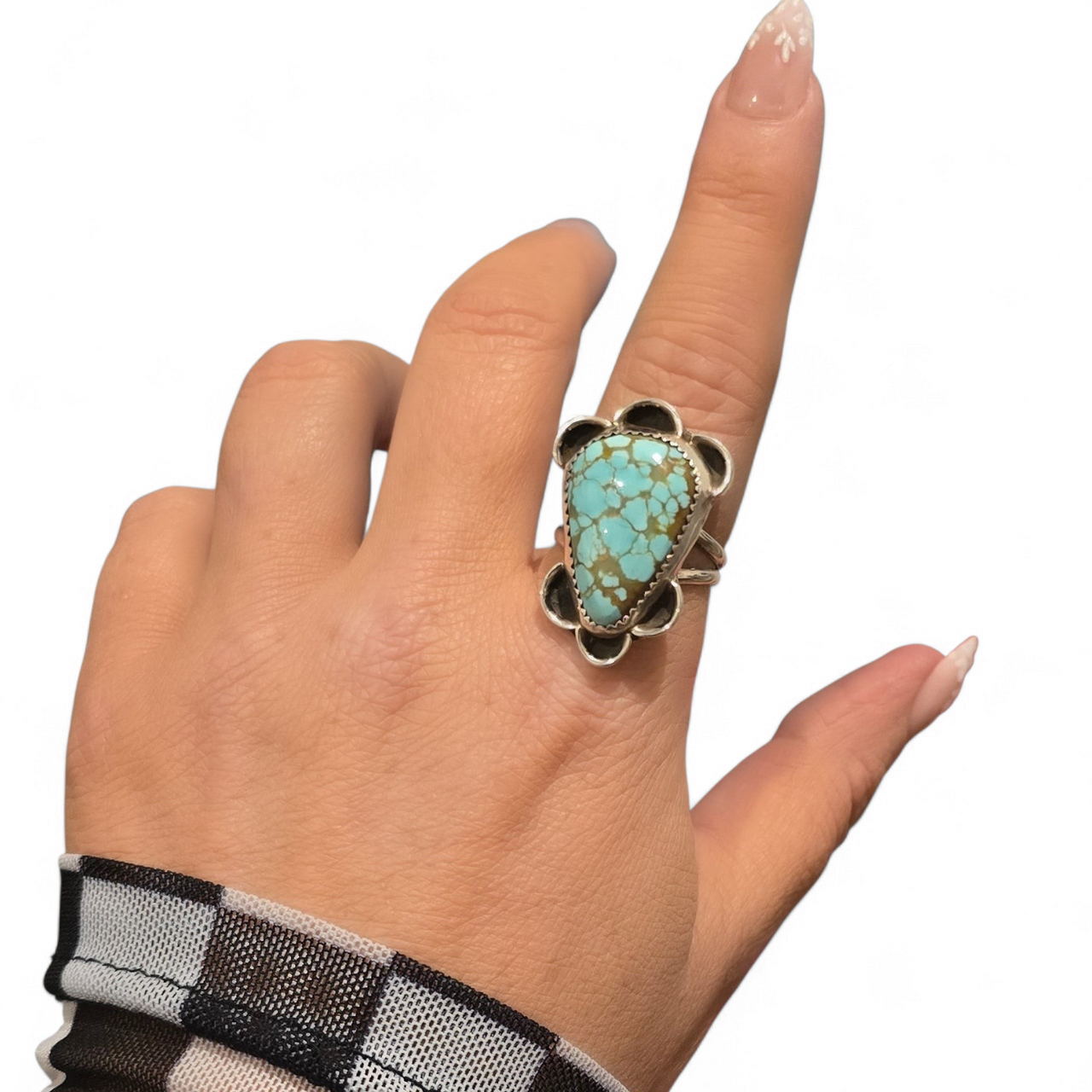 Calvin Tom Mine #8 Turquoise & Sterling Ring Size 9