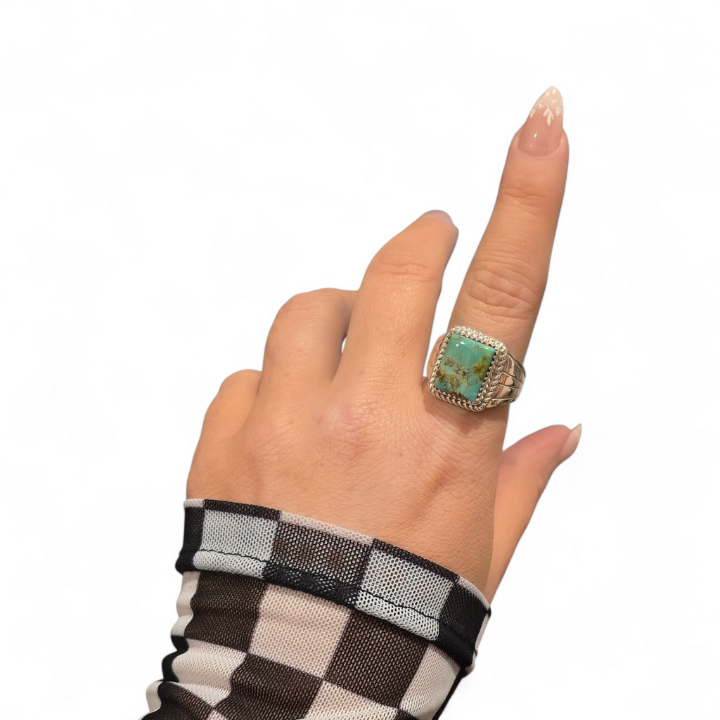 Herbert Tsosie Kingman Turquoise and Sterling Ring Size 9.5