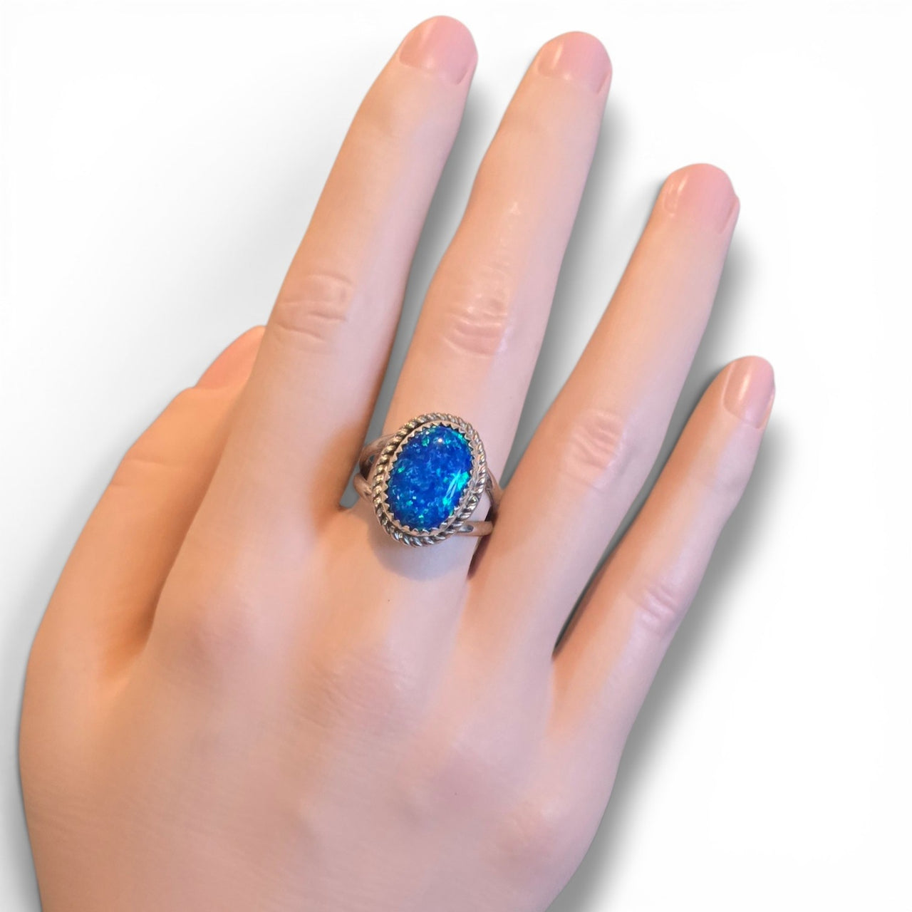 Native Made Blue Opal & Sterling Rings Size 7 & 8