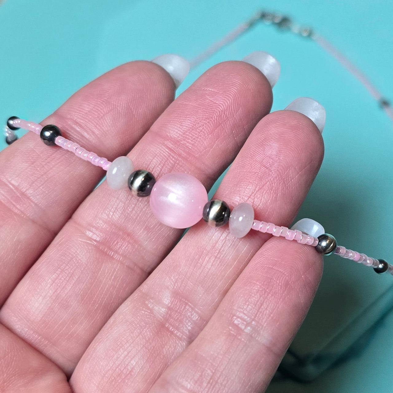 Bubble Gum Pink & Sterling Pearls Necklace