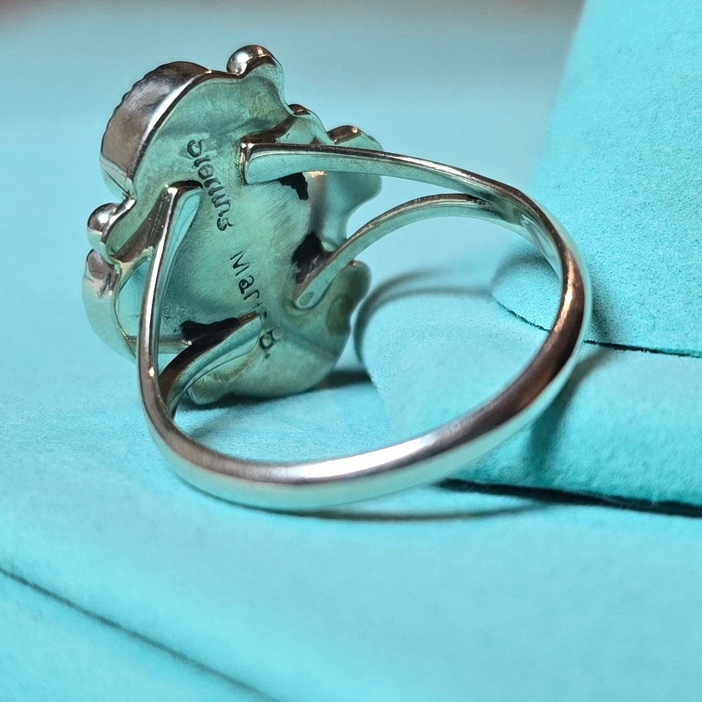 Marie Bahe Turquoise & Sterling 3 Stone Zia Ring Size 8.5